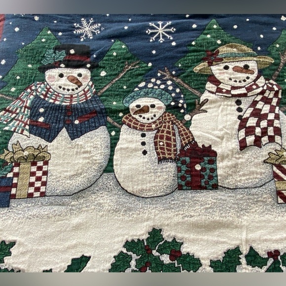 Vintage Chatham Tapestry Throw Blanket Let It Snow Christmas Snowmen‎ Holiday - Picture 4 of 11